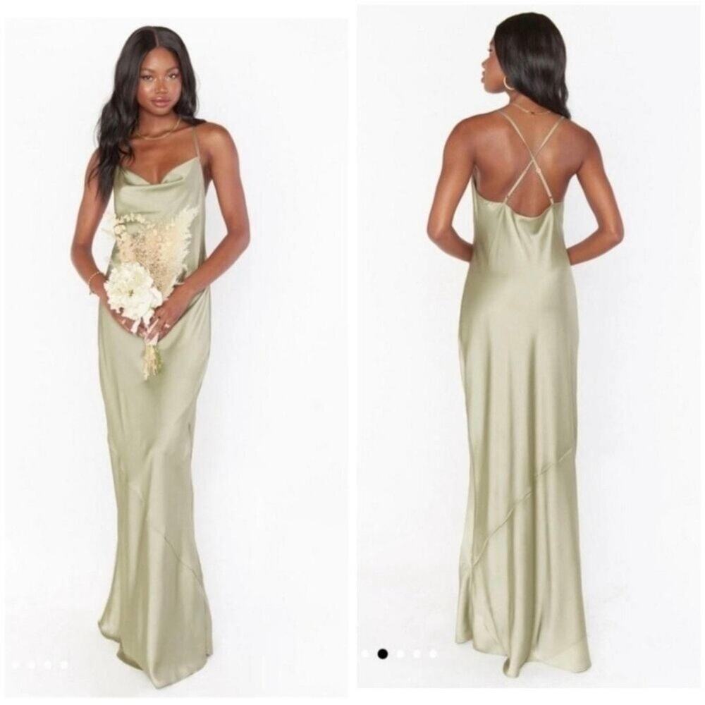 Show Me Your MuMu Olive Satin Maxi Slip Dress